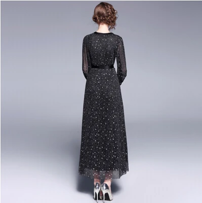 SMTHMA высокое качество женское платье с рукавом-фонариком Сексуальное Черное длинное платье с v-образным вырезом и пентаграммой