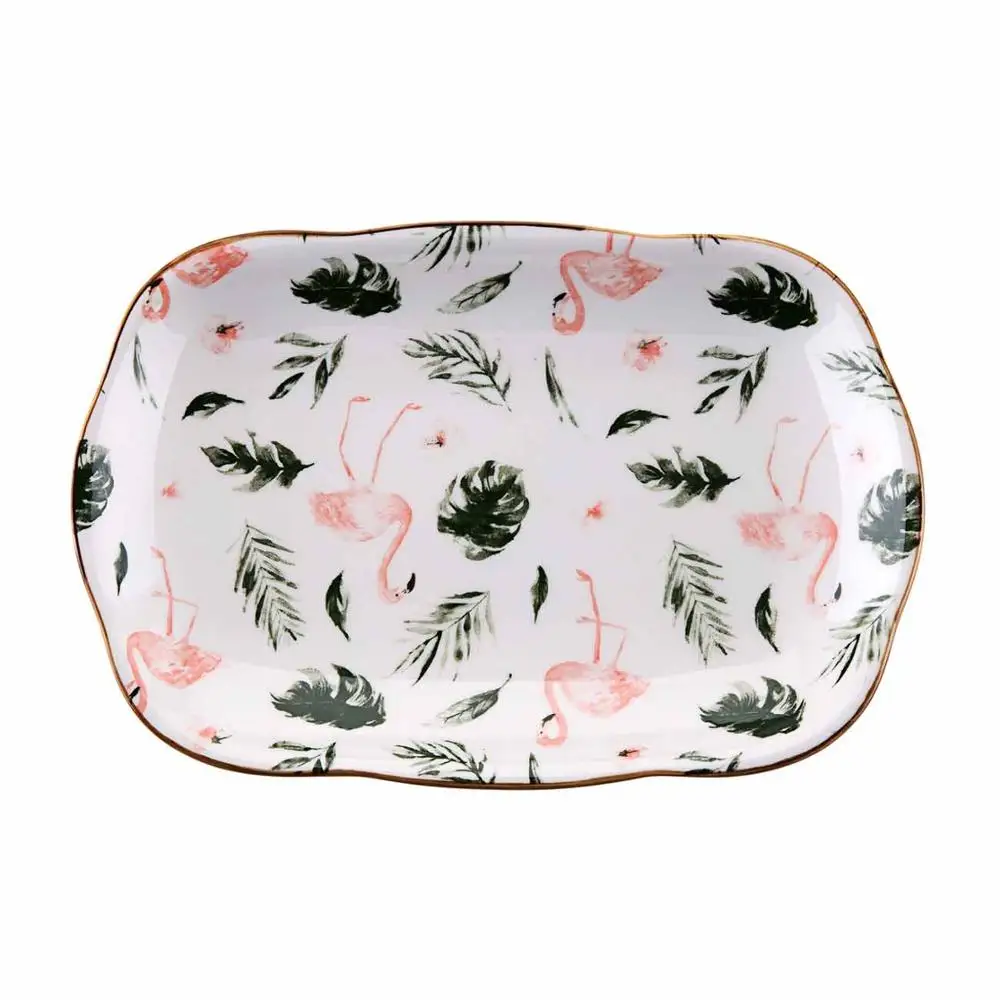 10 дюймов Фламинго печатная керамика Рыбная тарелка Западная пищевая тарелка глубокое блюдо бытовой большой фруктовый поднос креативная посуда тарелка - Цвет: 10inch