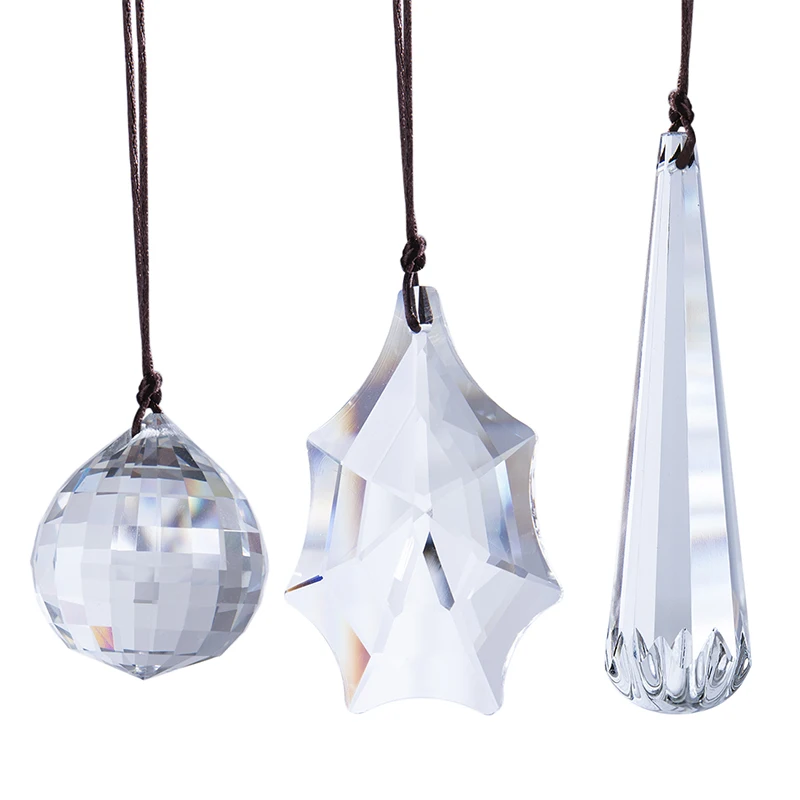 

H&D 40/76/100mm Set of 3 Faceted Crystal Ball Chandelier Prisms Window Suncatcher Hanging Drop Pendant Fengshui Home Decor