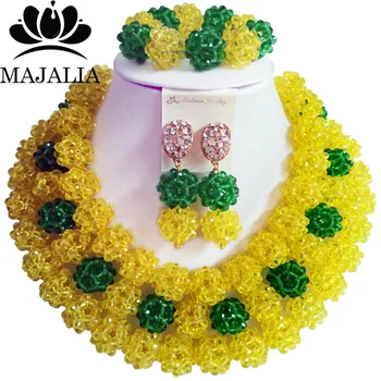 

Trendy yellow Nigerian wedding African beads jewelry set crystal necklace bracelet earrings Majalia A well-known brand 1043