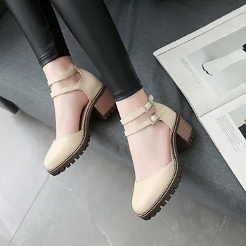 

Big Size 11 12 13 14 15 platform heels women shoes woman pumps ladies Round head Shallow mouth Cingulate Thick with Single shoes
