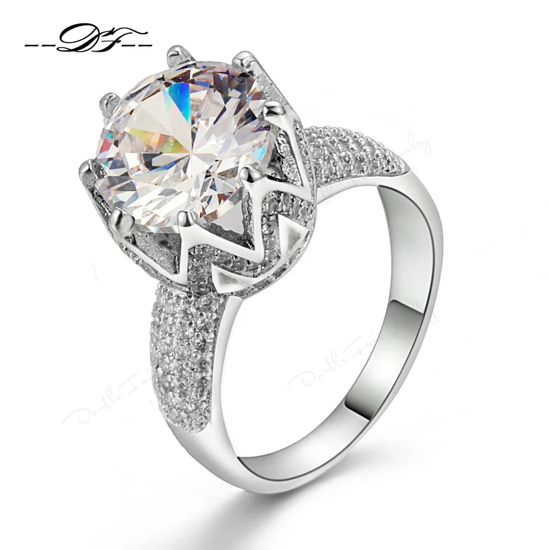 Double Fair Fashion Wedding/Engagement Ring Silver Color Jewelry Luxury Cubic Zircon Setting Unique Jewelry For Women DFR555
