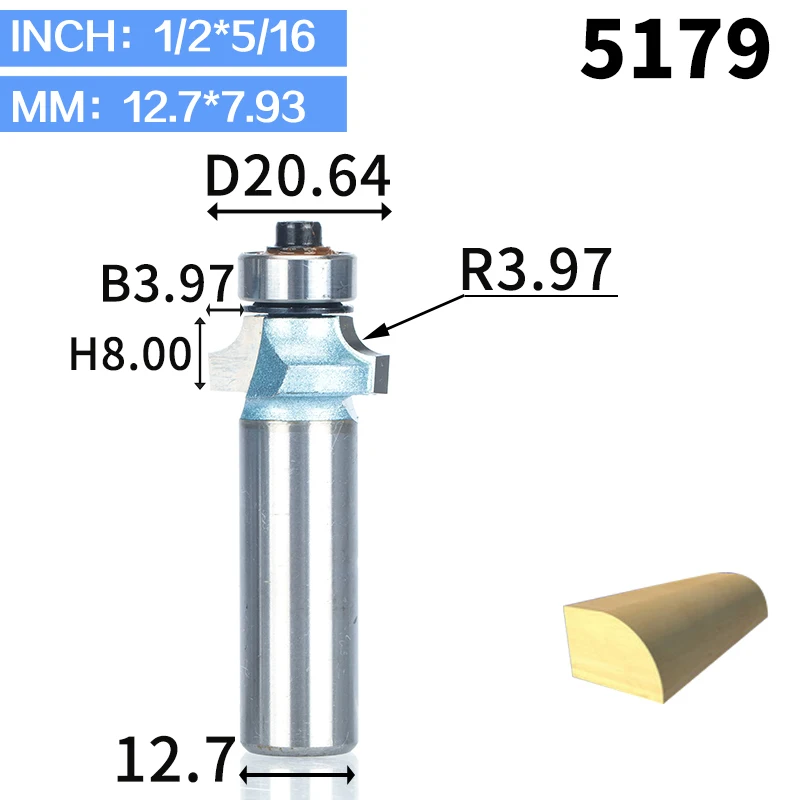 HUHAO 1 шт. круглые фрезы для дерева, деревообрабатывающий инструмент, промышленная Концевая фреза с подшипником, фреза, угловая круглая Концевая фреза - Длина режущей кромки: 5179