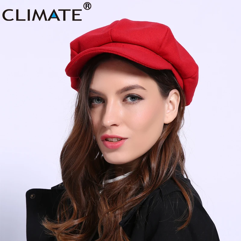 

CLIMATE Winter Women's Hat Octagonal Hat Cotton Woolen Cap Visor Warm Fashion Solid Newsboys Hat for Girl Women Autumn Warm Hats