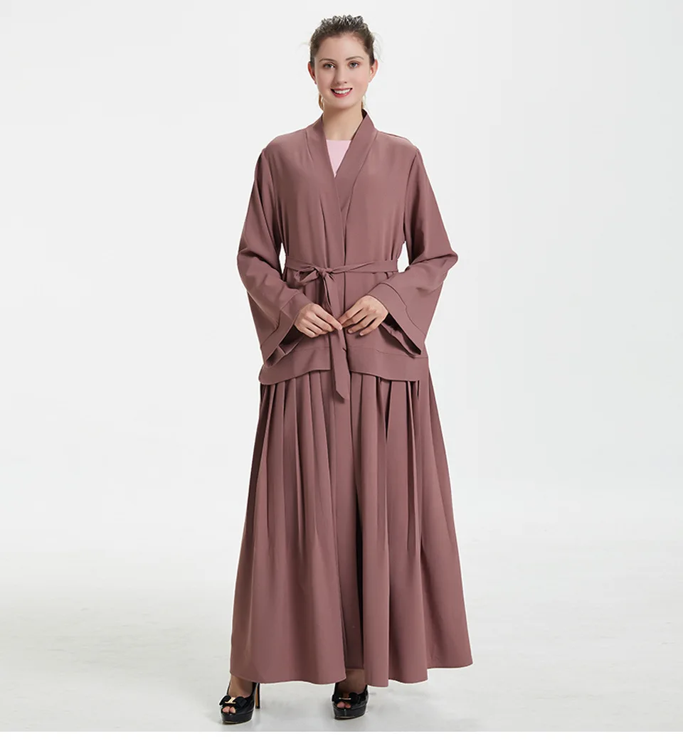 Fashion Muslim Swing Abaya Cardigan Maxi Dress Belt Long Robe
