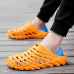 Воды против скольжения обувь тапочки Босоножки прозрачные летние модные Для мужчин сандалии на полой подошве Повседневное уличная