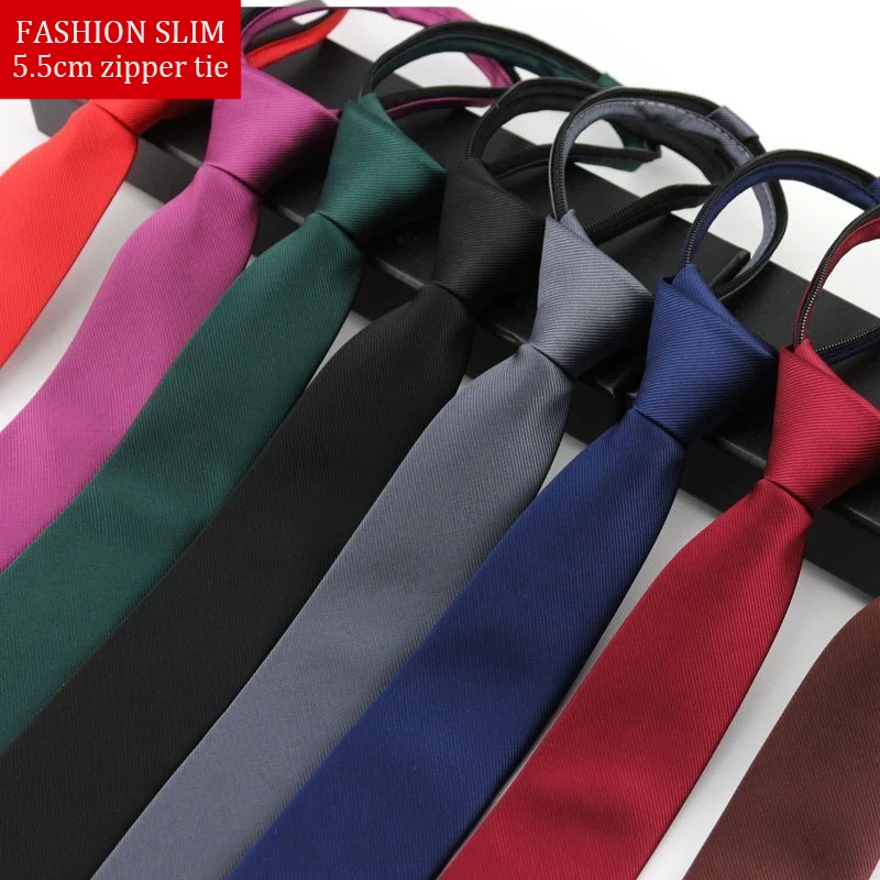 Zipper Tie Set 5.5cm Slim Neckties for Men Narrow Simple Lazy Tie Easy