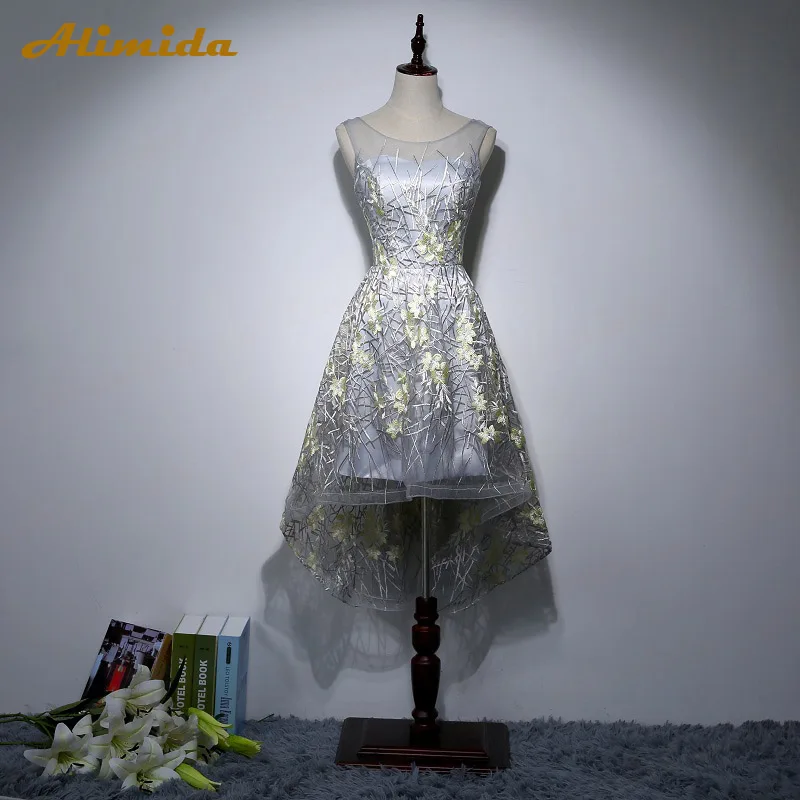 ALIMIDA robe de soiree, вечерние короткие платья,, Серебряное платье с корсетом на спине, свадебные вечерние платья с аппликацией, платье для выпускного вечера