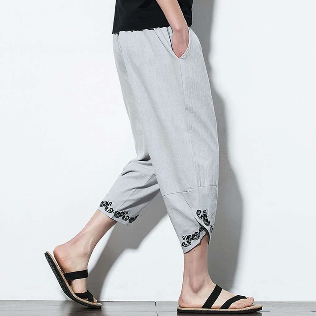 men pants casual Loose linen trousers men Summer Men Casual Harem Pants Jogger Pants Fitness Trousers Linen Pants Y617