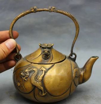 

song voge gem S2840 Chinese Bronze Royal Palace Dragon Head Statue Portable Wine Pot Teapot Flagon