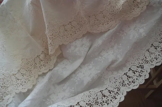 5 ярдов кремовая хлопковая кружевная ткань с ушками в стиле ретро с цветочным узором, хлопковая кружевная ткань с ушками, белая хлопковая вышитая ткань