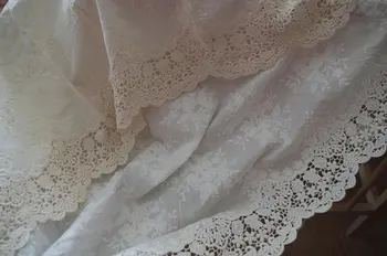 

5 yards cream cotton eyelet lace fabric with retro floral pattern, cotton eyelet lace fabric, off white cotton embroidered