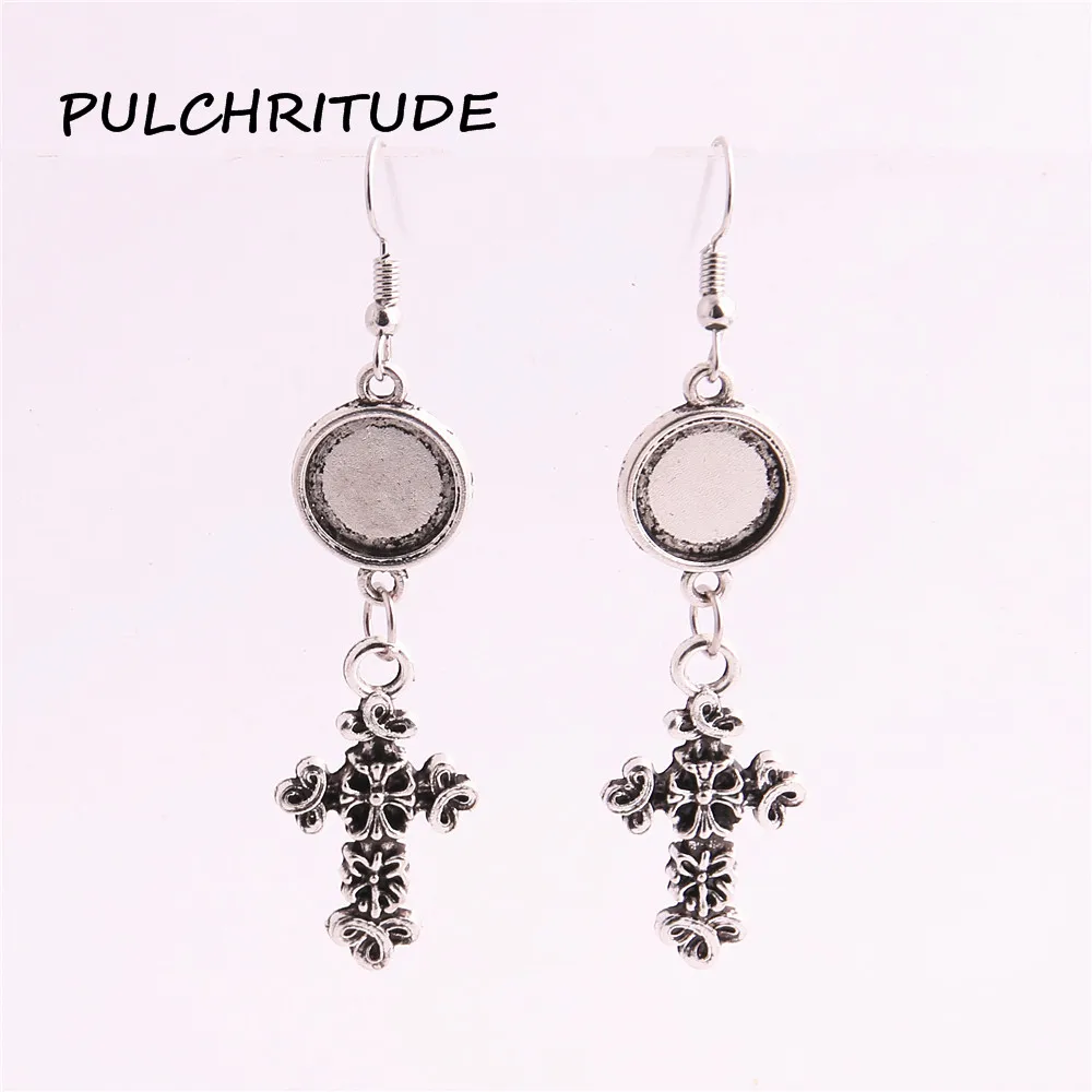 

PULCHRITUDE Metal Alloy Antique Silver 6pairs(12pcs) Fit 12mm Cabochon Angel Charm Cross Pendant Earrings Diy Jewelry MakeC1769