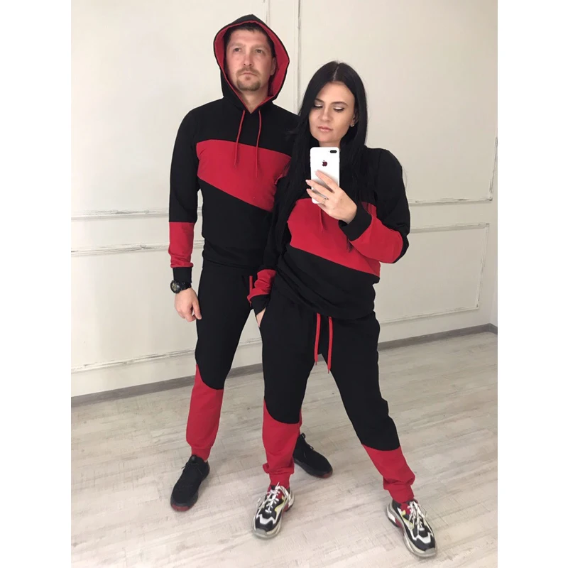 2019 New Women and Men Set Causal Patchwork Jacket Men 2Pcs Tracksuit Sportswear Hoodies Sweatshirt Pants Jogger Suit Plus size 
