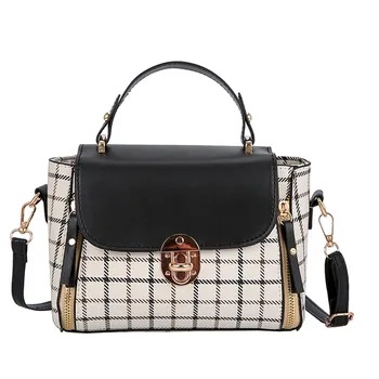

Women's Patchwork Bags Ladies Korean Shoulder Crossbody Bag Female Handbag Girl PU Lather Hasp Plaid Beach Bag Torebka Fashion