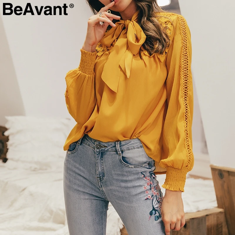 Женская офисная блузка с длинным рукавом BeAvant элегантная Свободная вырезом и