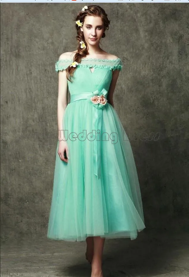 Graceful Boat Neck Tea Length Prom Gown A Line Wedding Party font b Bridesmaid b font
