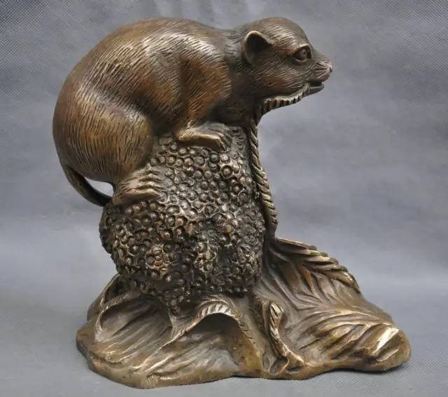 9'' China Feng Shui Zodiac Mouse Rat statue Bronze Statue Decoration