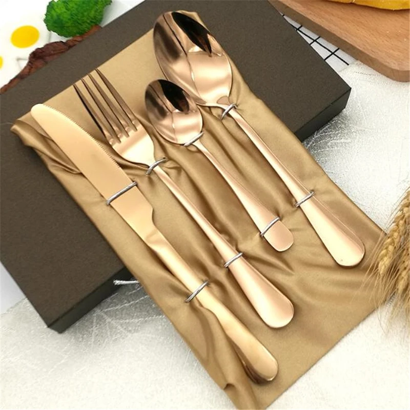 Exquisite 4Pcs/Set Reusable Stainless Steel Cutlery Set Fashion Rose Gold Tableware Set Gold Silver Knife Dinner Cutlery Package Exquisite 4Pcs/Set Reusable Stainless Steel Cutlery Set Fashion Rose Gold Tableware Set Gold Silver Knife Dinner Cutlery Package