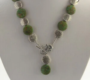 

Jewelr 005149 stunning long 20" big 20mm round green turquoise necklace