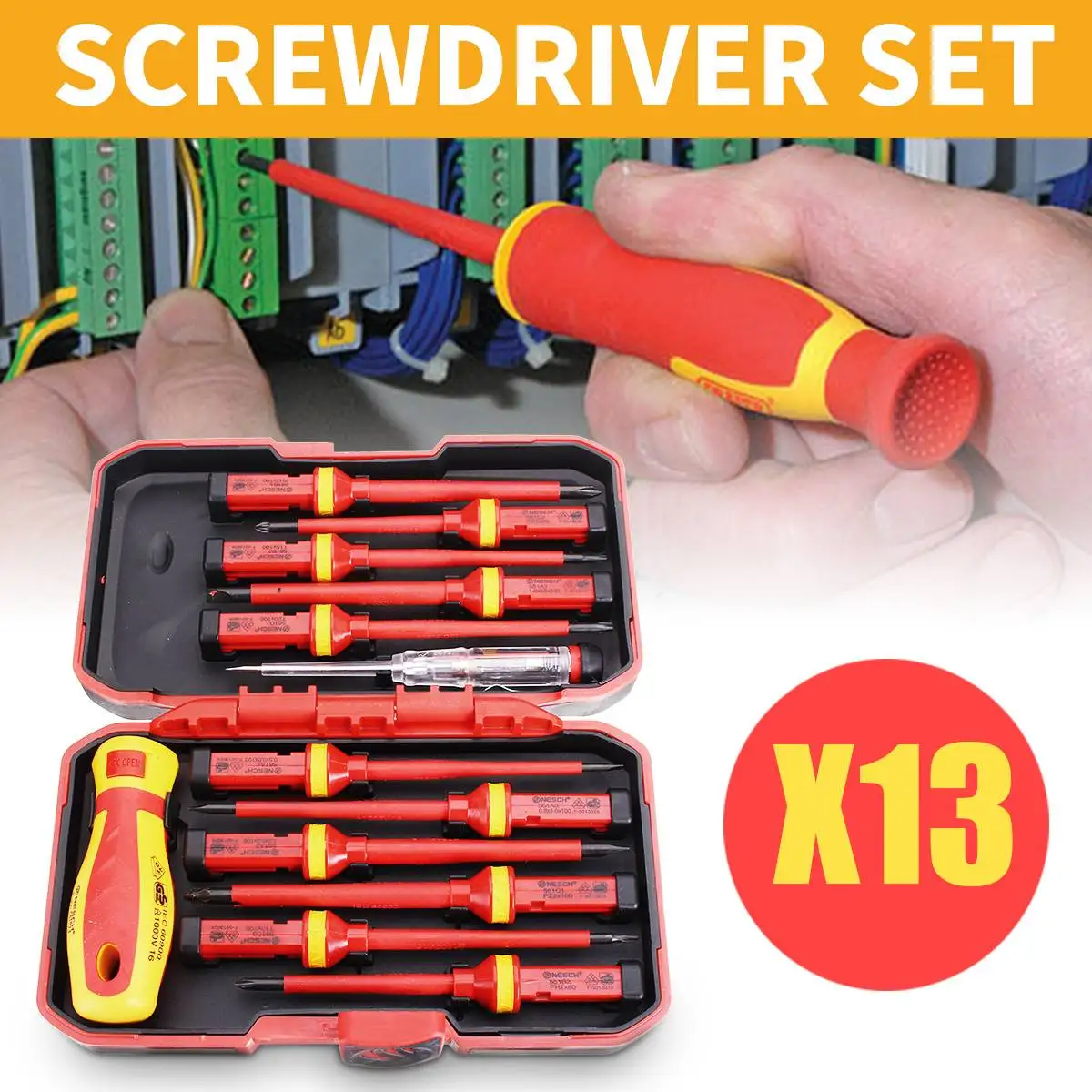 

13Pcs Insulated Screwdriver Set 1000V Magnetic Phillips Slotted Torx Hand Tools With Detachable Handle