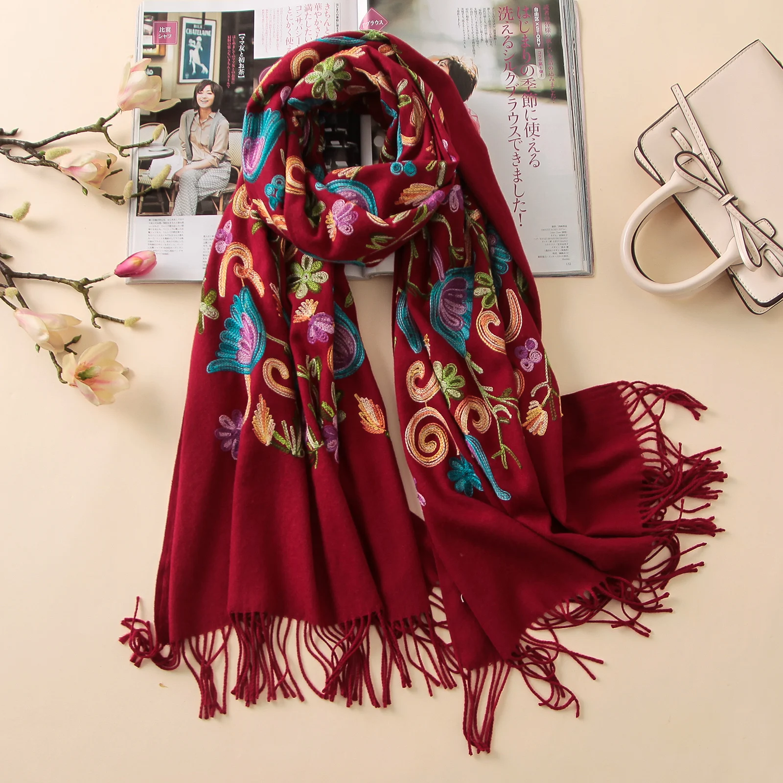 Дизайнерские качественные кашемировые шарфы с вышивкой, винтажные зимние женские шарфы большого размера, шали и накидки, женские мягкие теплые шарфы
