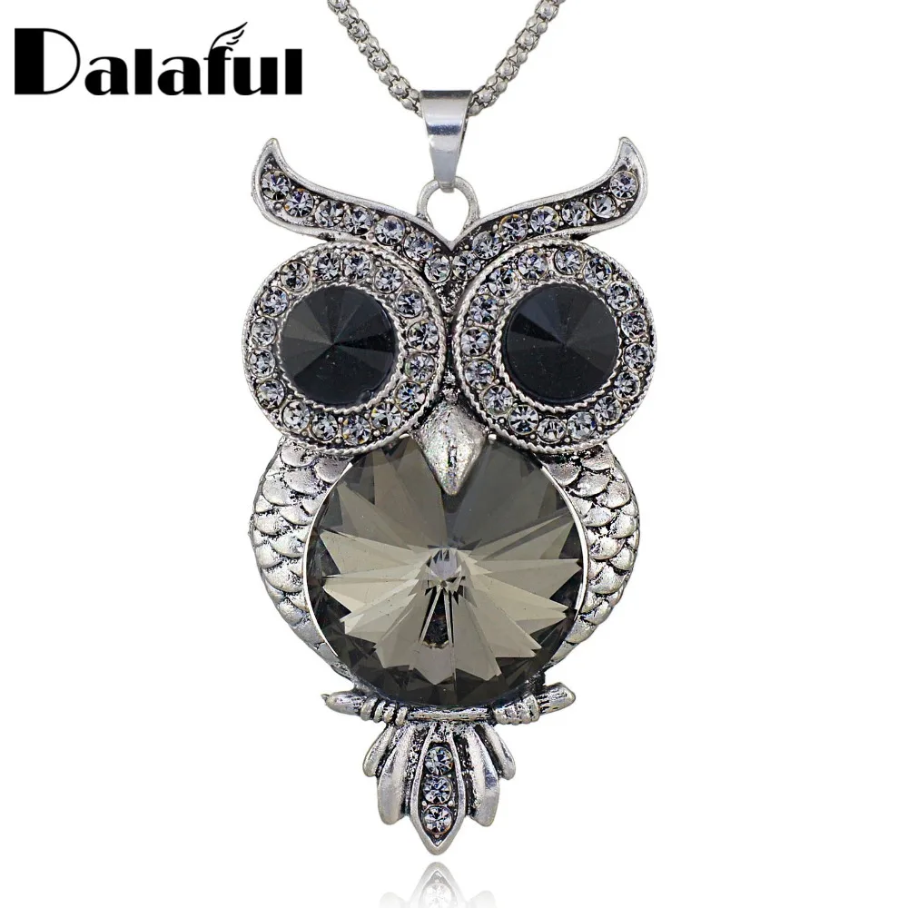 

Unique Big Crystal Eyes Owl Necklace Long Chain Delicate Necklaces Pendants For Women Gift M233