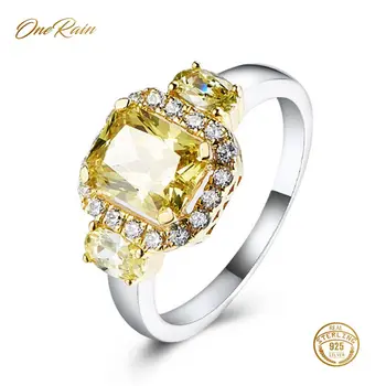 

OneRain Fashion 100% 925 Sterling Silver Citrine Gemstone Birthstone Diamonds Wedding Engagement Cocktail For Women Ring Jewelry