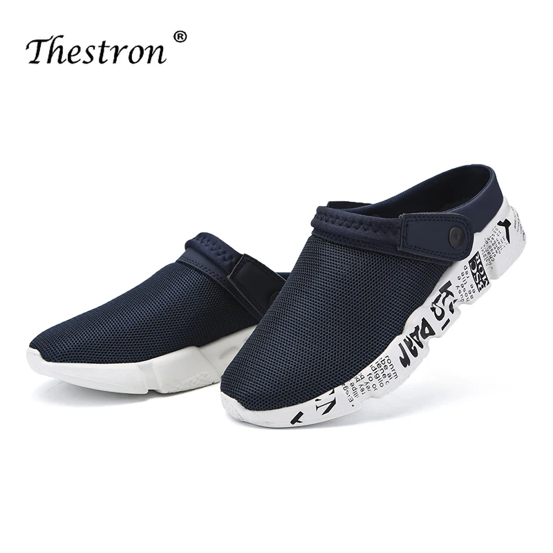 Designer Summer Men Sandals For Garden Breathable Men Air Mesh Shoes Dark Blue  Male Beach Sandals Super Light Men Slippers