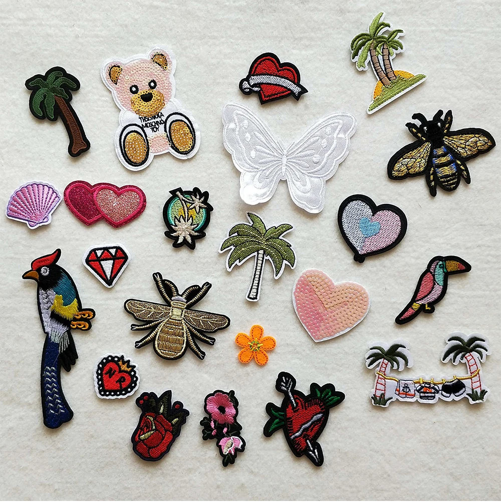 Cartoon Decorative Patch Heart tree butterfly Pattern Embroidered Applique Patches For DIY Iron on Patch Stickers on The Clothes