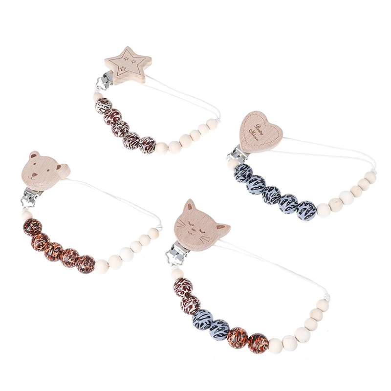 

New Wooden Love Heart Dummy Clip Personalized Name DIY Beech Infant Baby Pacifier Clips Big Star Pacifier Chain Holder