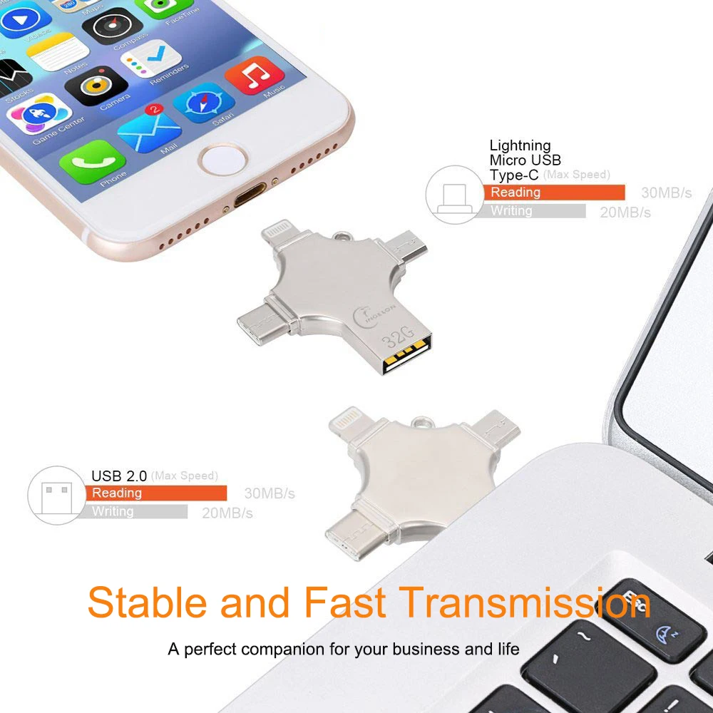 флешка для айфона 16 ГБ 32 64 128 4in1 usb flash drive Металла otg типа с компьютера memory stick iphone ipad