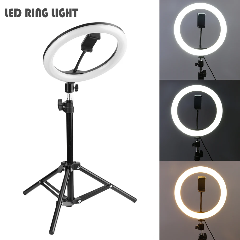 

LED Studio Camera Ring Light 16/20/26cm Dimmable Video Light Annular Lamp with Tripod for Smartphone iPhone Selfie Live Show