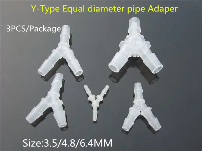 

3PCS PC013 Y-Type Equal diameter pipe Adaper 3.5/4.8/6.4MM 3-way plastic pipe connector pipe fittings hose Adapter