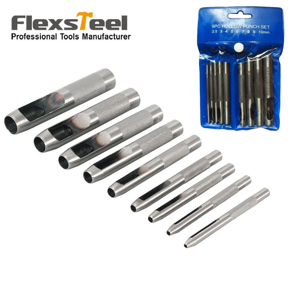 9 Pieces 2.5 10mm Hole Punch Tool Round Steel Hollow Puncher Drill for