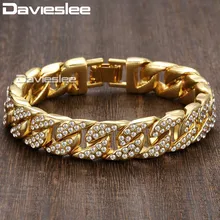 Davieslee 14 мм 20 см мужской браслет для женщин ювелирные изделия Iced Out Снаряженная кубинская цепь Желтое золото Заполненные проложили Стразы GB403