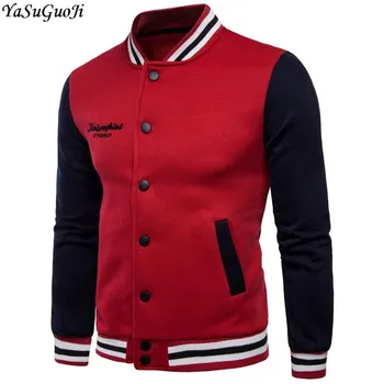 

YASUGUOJI New 2019 spring Preppy Style fashion Single Breasted hoodie jacket men baseball cpntract color stand collar jacket men
