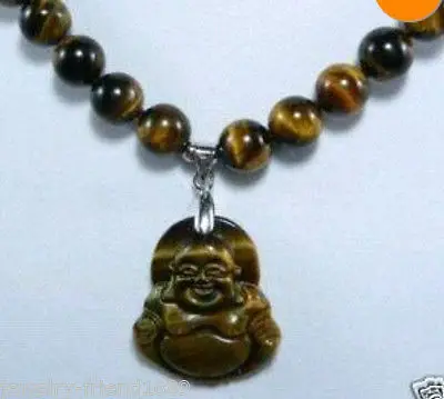 

FREE SHIPPINGNew Jewelry Tiger's eye Buddha pendant necklace 17.5inch