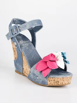 

Sandals effect jeans wedge and flowers