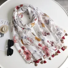 Мода Цветочный узор SequinTassel шарфы платки Цветочный Принт Кисточкой мусульманские Обёрточная бумага шарф хиджаб