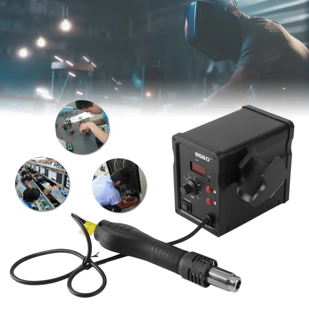 

Professional 858D LCD Digital Rework Station Hot Air Soldering Station Desoldering Iron Solder Tool 3 Nozzles EU Plug