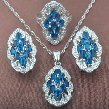 

luxurious Blue Cubic Zirconia Women's Jewelry Sets Wedding Jewelry Ring Necklace And Earrings Set TZ0505