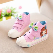 2016 New Spring Children Canvas Shoes for Girls Bowknot Polka Dot Fashion Sneakers Kids High Flat