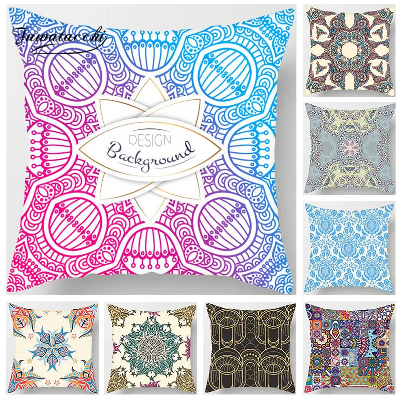 

Fuwatacchi Colorful Mandala Cushion Covers Geometry Printed Pillow Covers For Car Home Chair Sofa Decoration Polygon Pillowcases