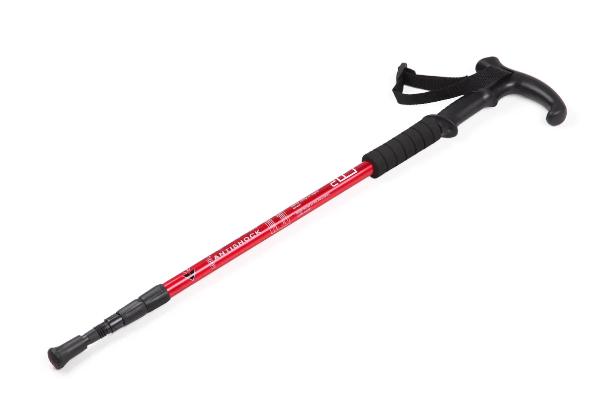 Палка для альпинизма из алюминиевого сплава, ультра-телескопический светильник для походов, лыжных палок - Цвет: Красный