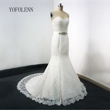 Stunning Sweetheart Lace Mermaid Wedding Dresses 2017 with Beaded Sash Zipper Back Bridal Gowns Custom made