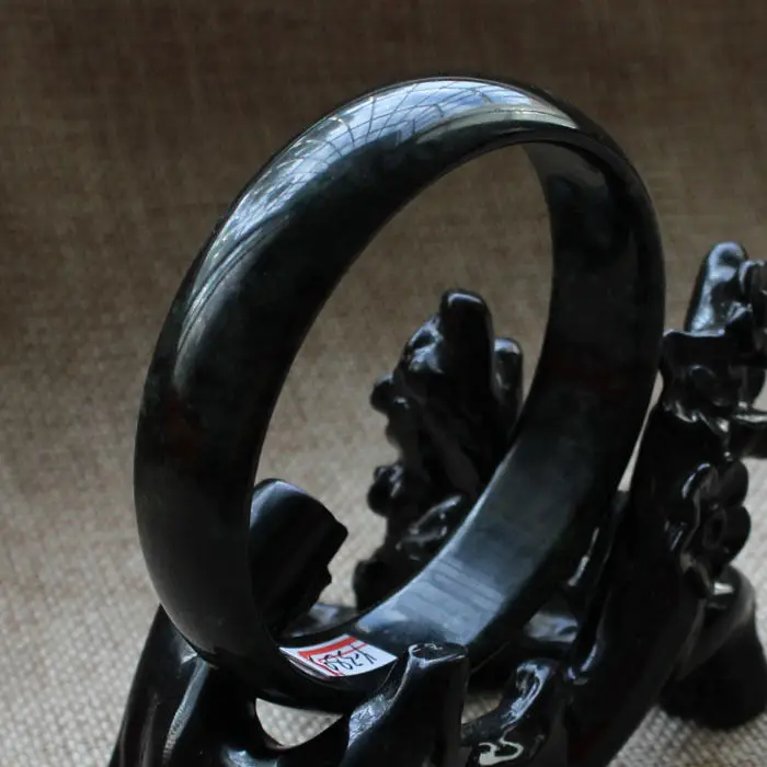 

64mm Chinese Beautiful Genuine Natural Black Jade Gems Bangle Bracelet A-3803