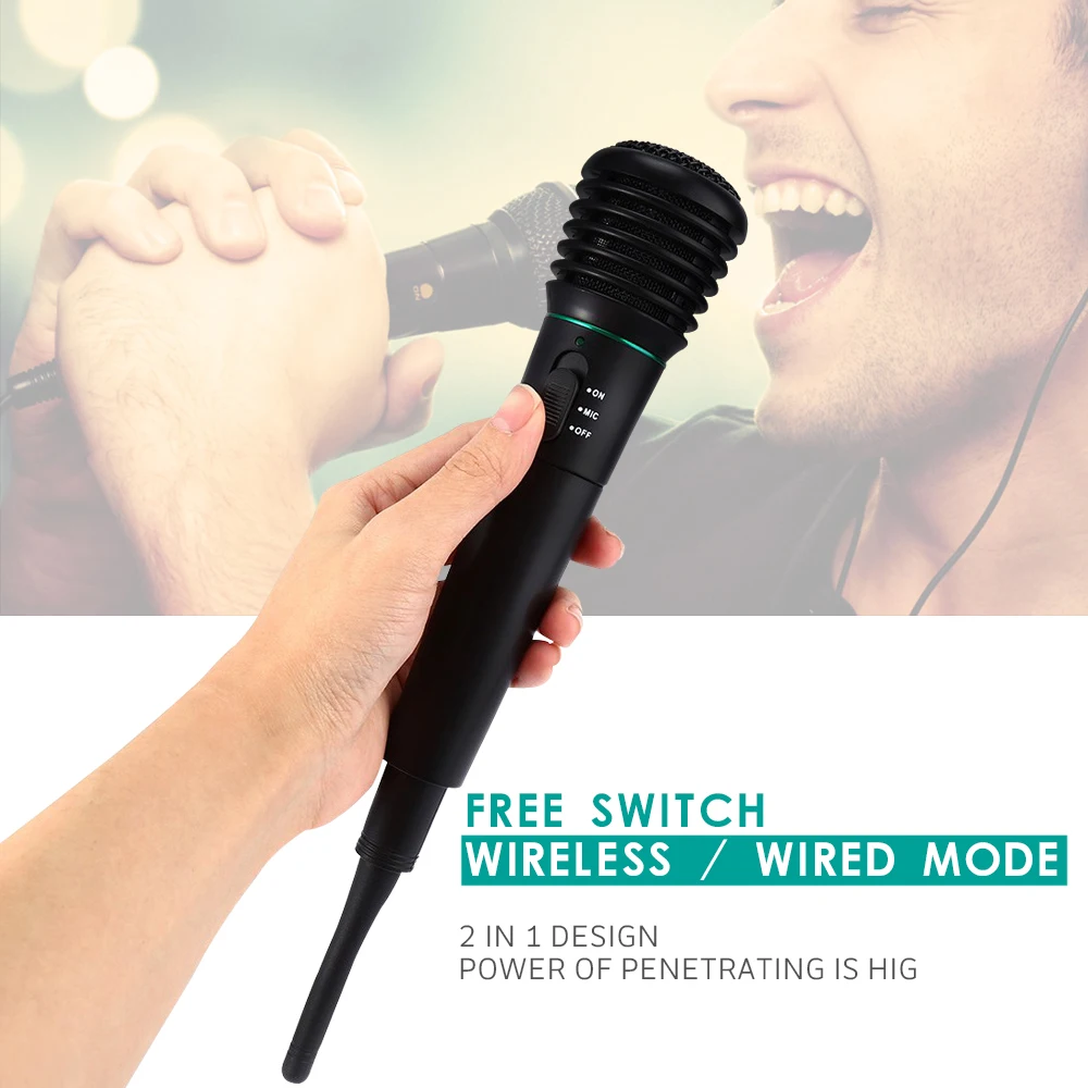 

Mini Professional Wired Wireless Microphone Uni-directional Handheld Microphone with Receiver for KTV Club Party Karaoke Singing