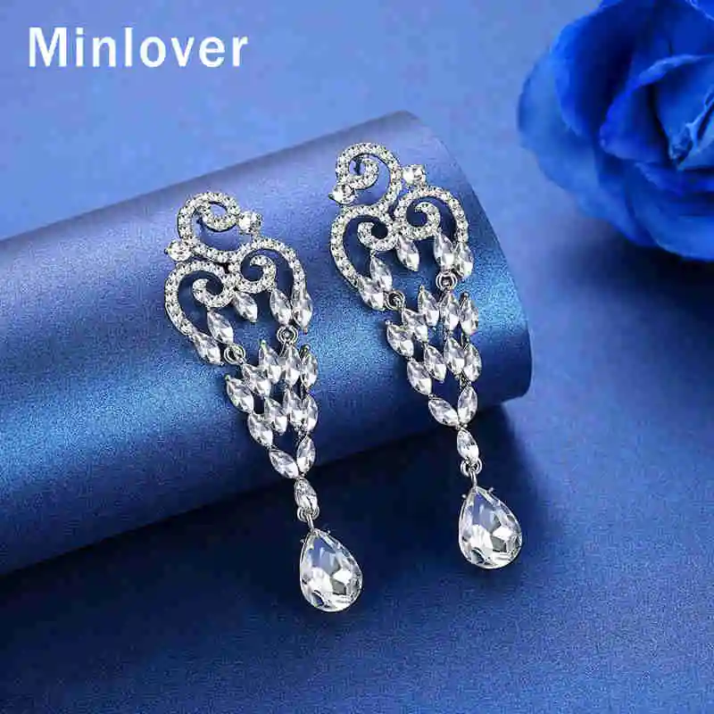 Женские серьги капельки Minlover с кристаллами 4 цвета для невесты