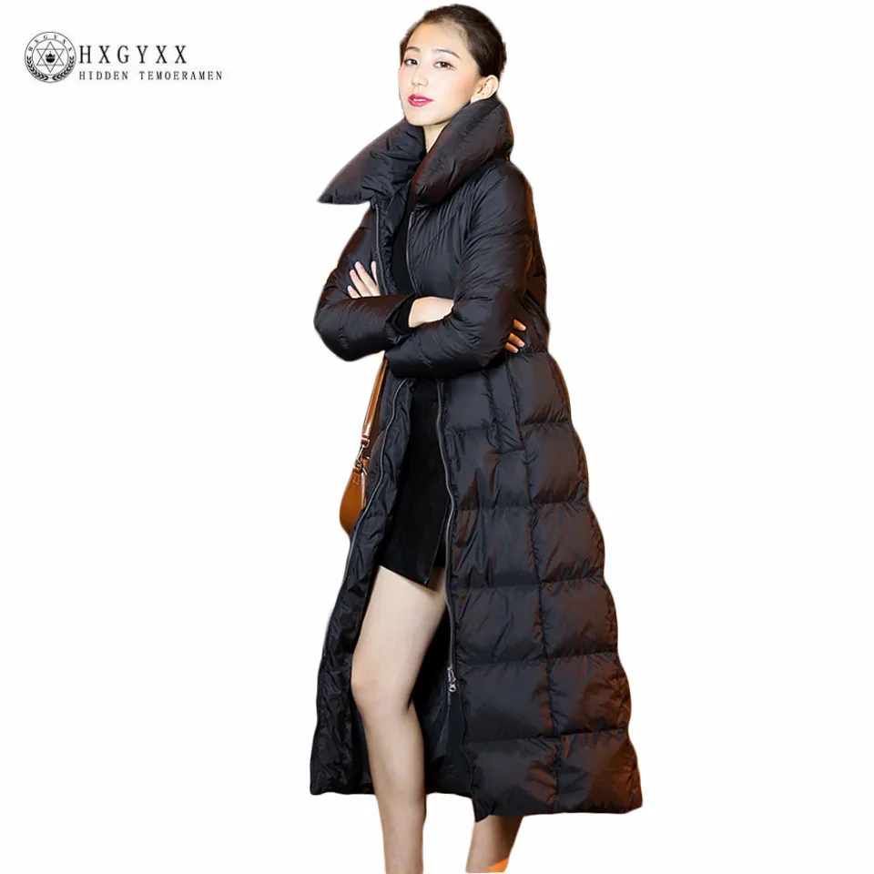 

Long Winter Women Down Coat 90% White Duck Down Jacket Goose Feather Parka 2019 Black Warm Zipper Puffer Quilted Outwear OKB166